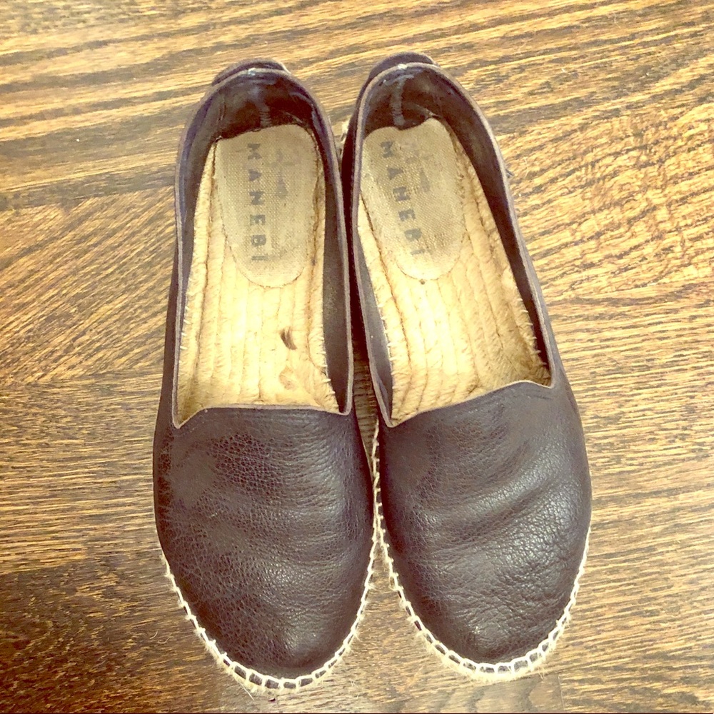 Black leather espadrilles